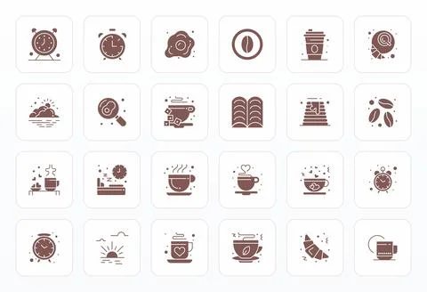 24 Pixel Optimized Vector Icons themed around Morning in 64x64 Glyph format Stock Illustration