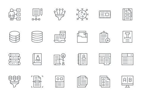 24 PIXEL Perfect 256x256 Vector Icons for Information Management in elegant.. Illustrazione stock