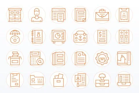 24 PIXEL Perfect 64x64 Vector Icons for Records in elegant Thin Line design Stockillustratie