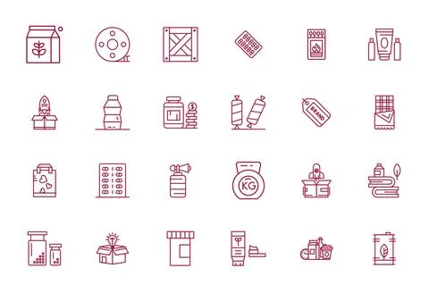 24 PIXEL Perfect Bold Line Vector Icons designed for Packaging Interface Stock Illustration