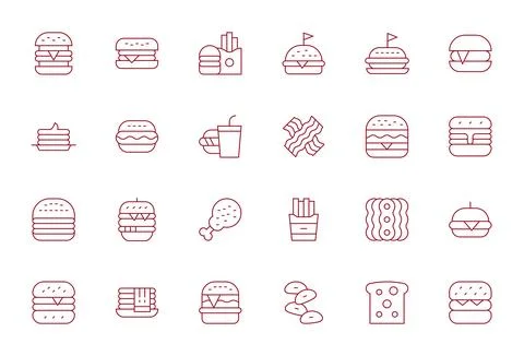 24 PIXEL Perfect Thin Line Vector Icons designed for American Food Interface Illustration