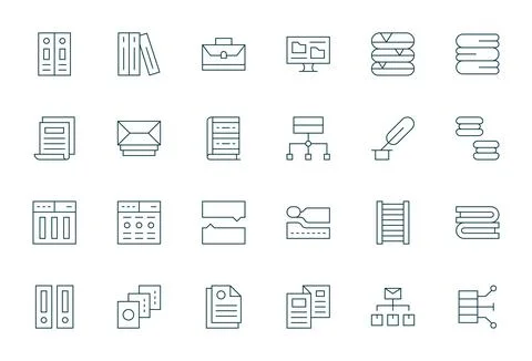 24 PIXEL Perfect Thin Line Vector Icons from Folders Collection Illustrazione stock