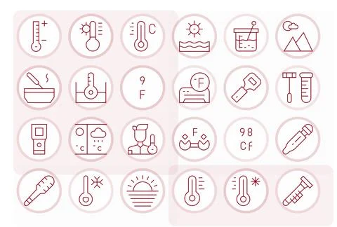 24 PIXEL Perfect Thin Line Vector Icons from Thermometer Collection Stock Illustration