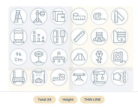 24 PIXEL Perfect Thin Line Vector Icons designed for Height Interface Stock Illustration