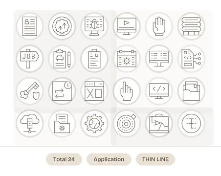 24 PIXEL Perfect Thin Line Vector Icons designed for Application Interface Stock Illustration