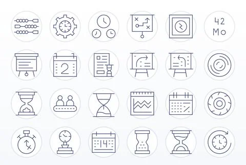 24 PIXEL Perfect Vector Icons themed around Timeline in 64x64 Thin Line forma Stock Illustration