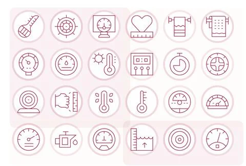 24 PIXEL Perfect Vector Icons themed around Gauge in Retina Ready Thin Line.. Stock Illustration