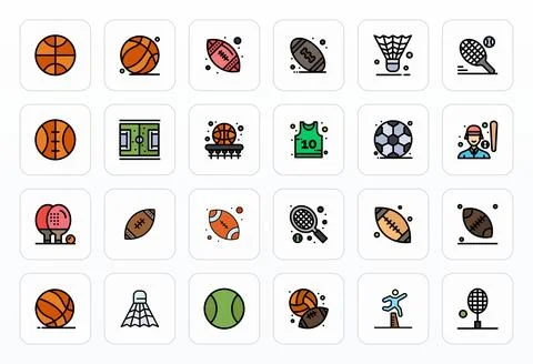 24 PIXEL Perfect Vector Icons themed around Athletic in High Resolution Fil.. Stock Illustration