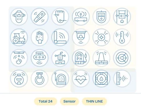 24 PIXEL Perfect Vector Icons themed around Sensor in Retina Ready Thin Lin.. Stock Illustration