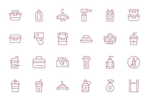 24 Plastic Detail Enhanced Vector Icons in 256x256 Thin Line Aesthetic Stock Illustration