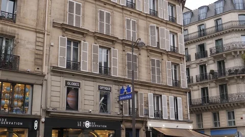 24 Rainy gray winter day Paris beautiful buildings architecture in city cente Stock Footage 100813883