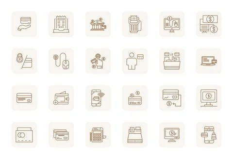 24 Regular Bold Outline PIXEL Perfect Vectors for Debit Card Theme Stock Illustration