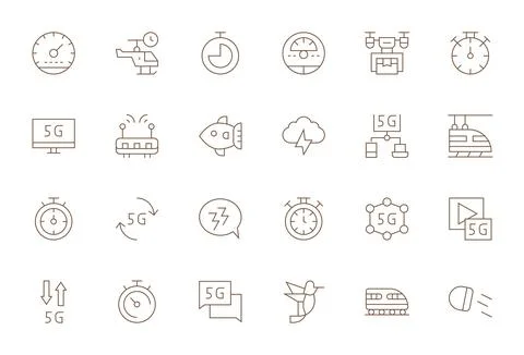 24 Retina Ready Thin Line Vector Icons for Speed with Pixel Optimized precisi Stock Illustration