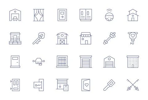 24 Retina Ready Thin Line PIXEL Perfect Vector Icons for Door Projects Stock Illustration