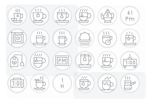 24 Retina Ready Thin Line Vector Icons for Afternoon with PIXEL Perfect pre.. Stock Illustration