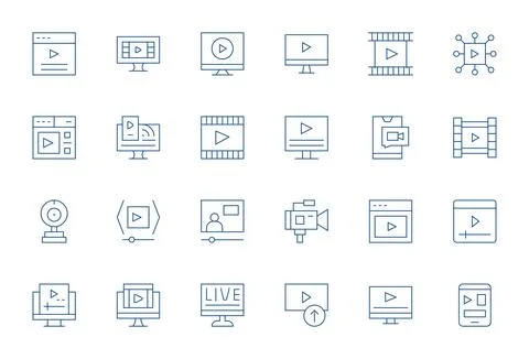 24 Retina Ready Thin Line Detail Enhanced Vector Icons for Online Video Pro.. イラスト素材