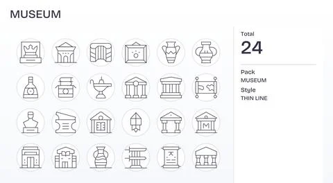 24 Retina Ready Thin Line Vector Icons optimized for Museum Grid Fitted displ Stock Illustration