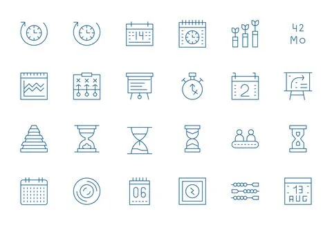 24 Retina Ready Vector Icons for Timeline in Pixel Optimized Thin Line Format Illustrazione stock