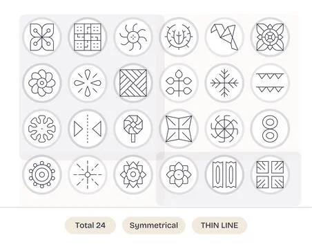 24 Retina Ready Vector Icons for Symmetrical in Pixel Optimized Thin Line F.. Stock Illustration