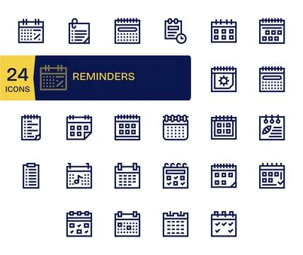 24 Retina Ready Vector Icons for Reminders in Pixel Optimized Bold Line Forma Illustrazione stock