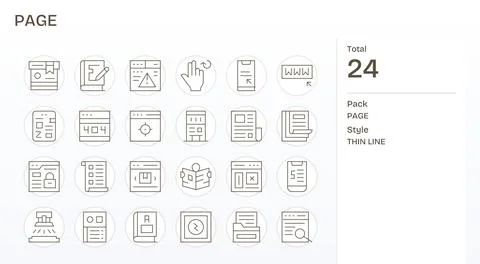 24 Retina Ready Vector Icons for Page with Pixel Optimized Thin Line clarity Stock Illustration