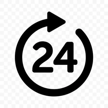 24 round arrow vector icon. Customer support, delivery and 24 hours open roun Illustrazione stock