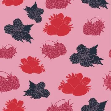 24 Seamless repeating pattern of raspberries, strawberries and blackberries Stock Illustration