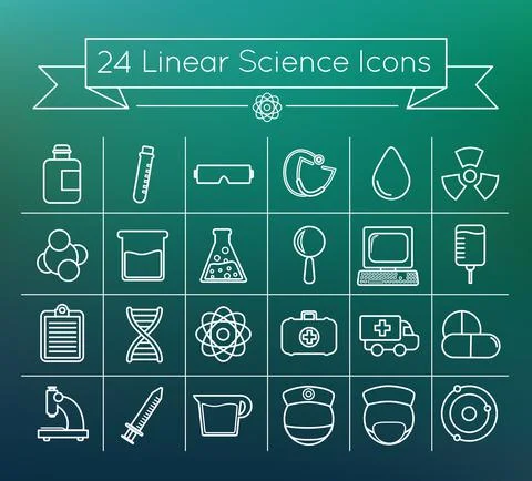 24 Simple Linear Chemistry vector icons set pack イラスト素材