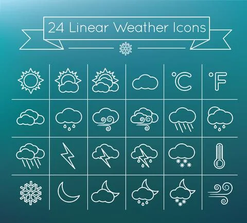 24 Simple linear weather vector icon set pack Illustrazione stock