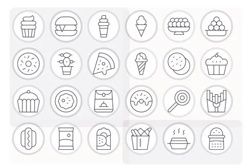 24 Snack Display Perfect Vector Icons in 256x256 Thin Line Aesthetic Stock Illustration