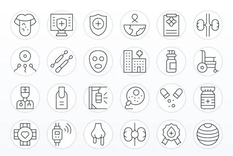 24 Thin Line Detail Enhanced Vector Icons tailored for Health Retina Ready .. Stock Illustration
