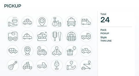 24 Thin Line Detail Enhanced Designs for Pickup 128x128 Vector Icons Ilustración de archivo