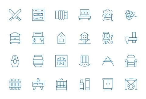 24 Thin Line Display Perfect Retina Ready Vector Icons from Wooden Suite 库存插图