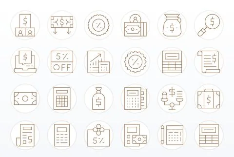 24 Thin Line Display Perfect Designs for Budget High Resolution Vector Icons Stock Illustration