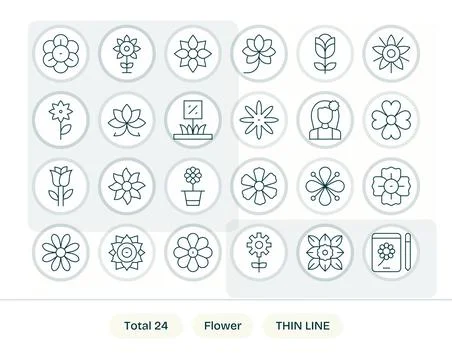 24 Thin Line Display Perfect 256x256 Vector Icons from Flower Suite Stock Illustration