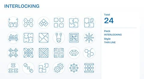 24 Thin Line Display Perfect Vector Icons for Interlocking Graphics Stock Illustration