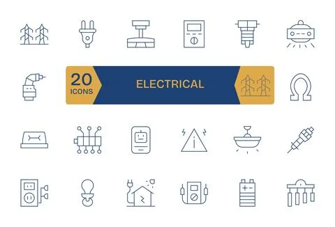 24 Thin Line Display Perfect Vector Icons for Electrical Graphics Stock Illustration