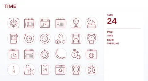 24 Thin Line Display Perfect Retina Ready Vector Icons from Time Suite Stock Illustration