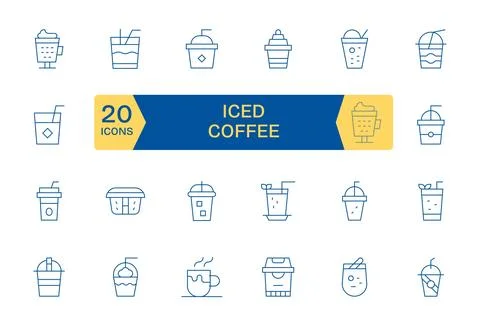 24 Thin Line Display Perfect Designs for Iced Coffee 64x64 Vector Icons Stock Illustration