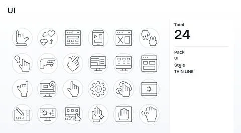 24 Thin Line Editable 256x256 Vector Icons from Ui Suite Stock Illustration