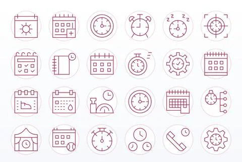 24 Thin Line Editable 64x64 Vector Icons from Time Management Suite Stock Illustration