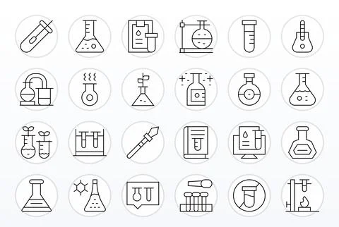 24 Thin Line Editable Vector Icons crafted for Test Tube Retina Ready appli.. Stock Illustration