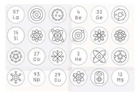 24 Thin Line Editable Vector Icons for Atom Graphics 스톡 일러스트