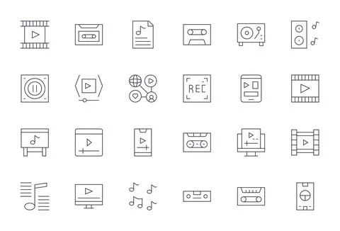 24 Thin Line Editable Vector Icons tailored for Playback 256x256 interface Stock Illustration