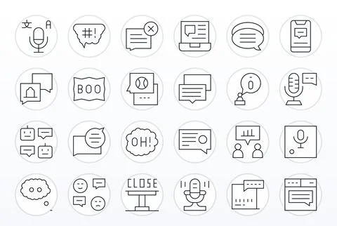 24 Thin Line Editable Vector Icons for Dialog Graphics Stock Illustration