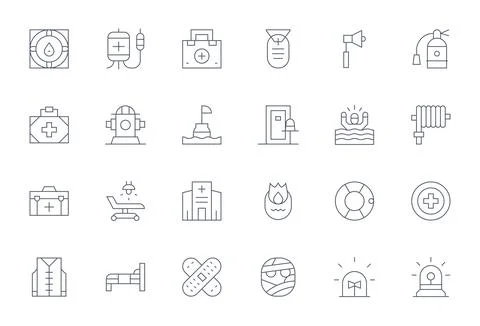 24 Thin Line Editable Vectors for Emergency Theme 스톡 일러스트