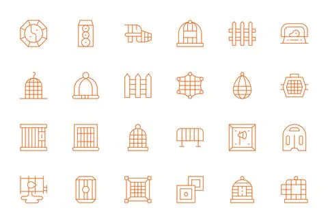24 Thin Line Grid Fitted Vectors for Enclosure Theme Stock Illustration