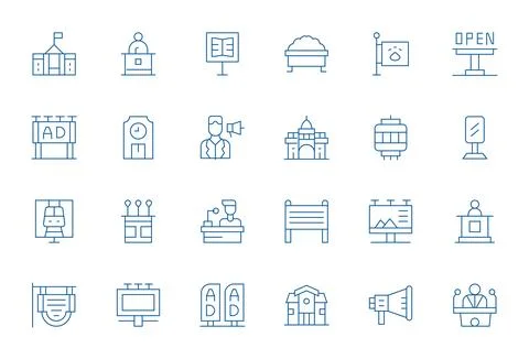 24 Thin Line Grid Fitted Vector Icons crafted for Public 128x128 applications Stock Illustration