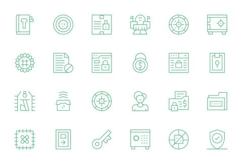 24 Thin Line Grid Fitted Vector Icons tailored for Protected 64x64 interface Stock Illustration