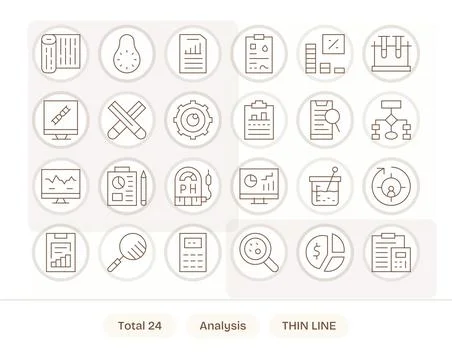 24 Thin Line Grid Fitted Retina Ready Vector Icons from Analysis Suite Stockillustratie